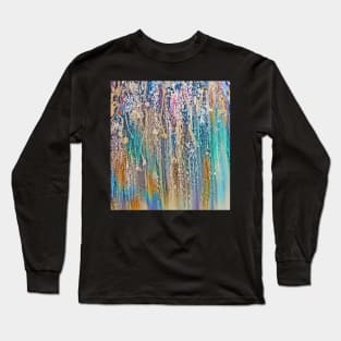 Color Drip Abstract in Teal Pink Beige Long Sleeve T-Shirt